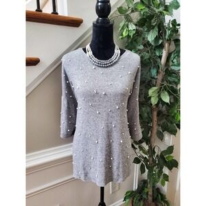 Zara Trafaluc Women Gray Cotton Round Neck Long Sleeve Knit Sweater Size Large